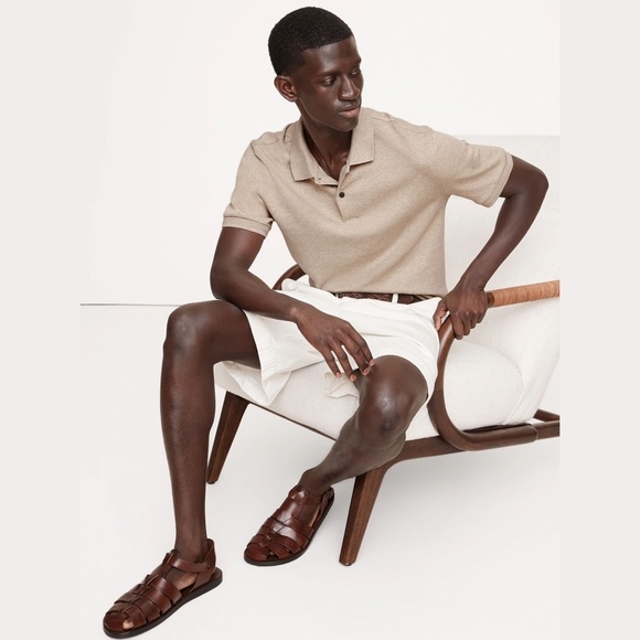 NWT BANANA REPUBLIC | Modern Classic Luxury-Touch Polo in Heather Camel | Size S - Picture 1 of 11